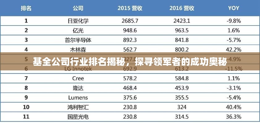基全公司行业排名揭秘，探寻领军者的成功奥秘