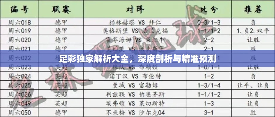 足彩独家解析大全，深度剖析与精准预测