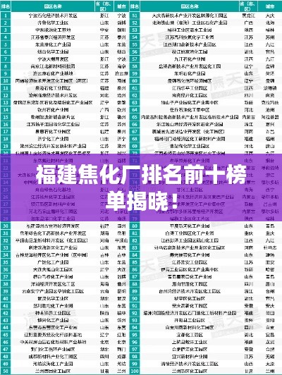 福建焦化厂排名前十榜单揭晓！